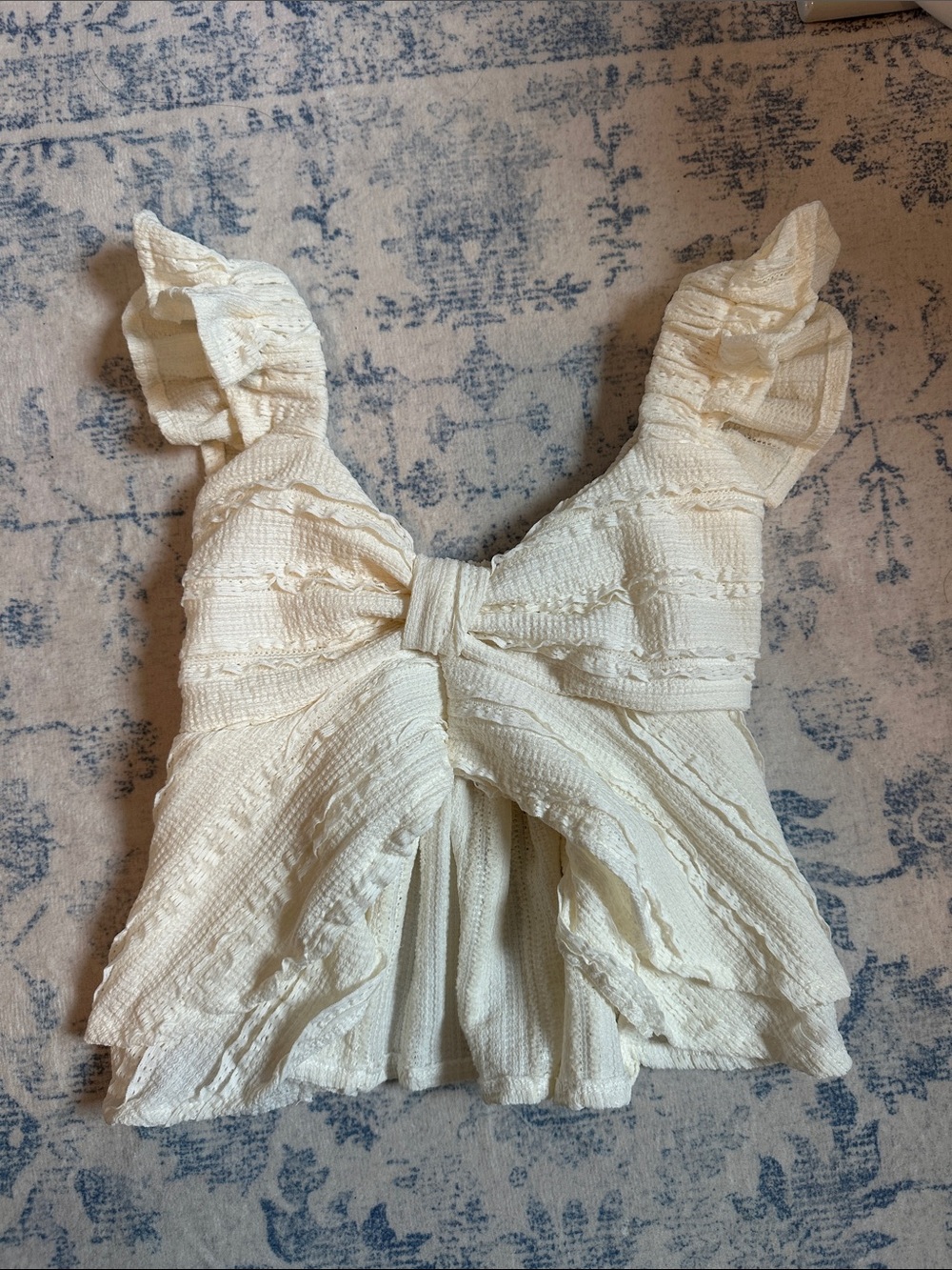 Women’s Cream Ruffled Bow-Front Tank Top